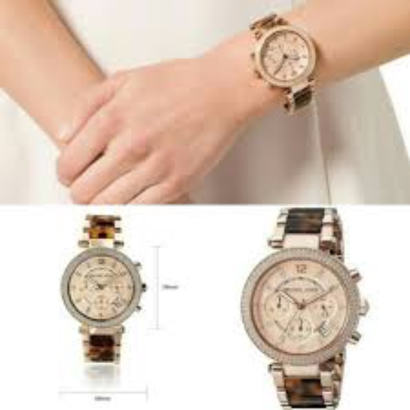 MICHAEL KORS~5538~parker~TORTOISE GLITZ CHRONOGRAPH WATCH - Picture 2 of 6